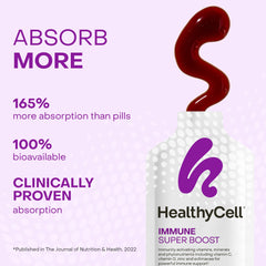 HealthyCell gel pack dispensed into a drink for convenient on-the-go use.