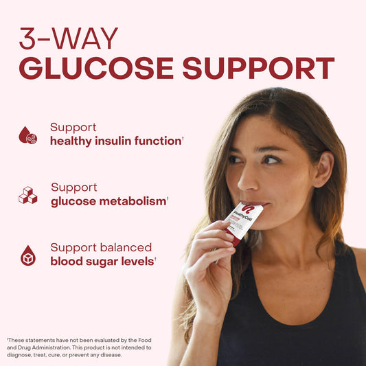 HealthyCell Glucose Support microgel packs closeup, ultra-absorbable nutrients.