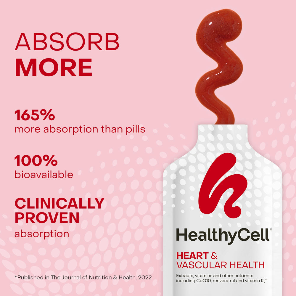 HealthyCell Heart & Vascular Health microgel being mixed into a beverage for convenience.