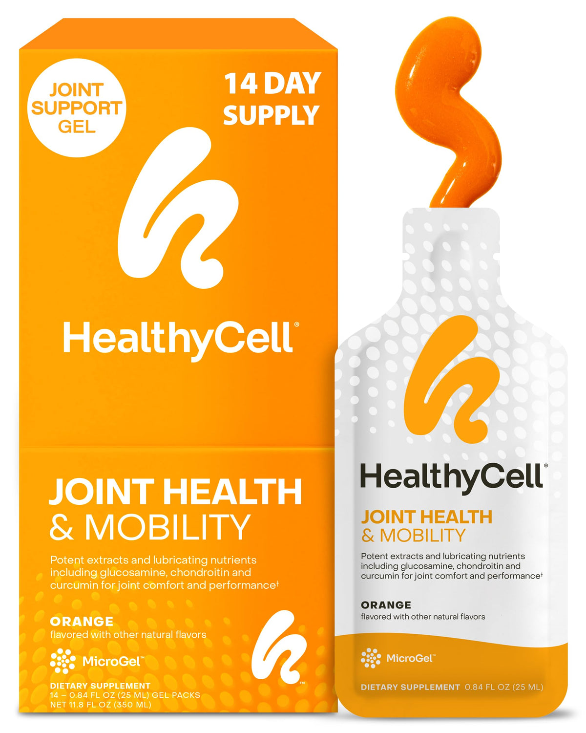 HealthyCell Joint Health MicroGel pack with orange flavor for daily mobility support.