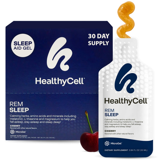 HealthyCell REM Sleep gel-pack in cherry flavor supports calm nights and easier sleep onset.