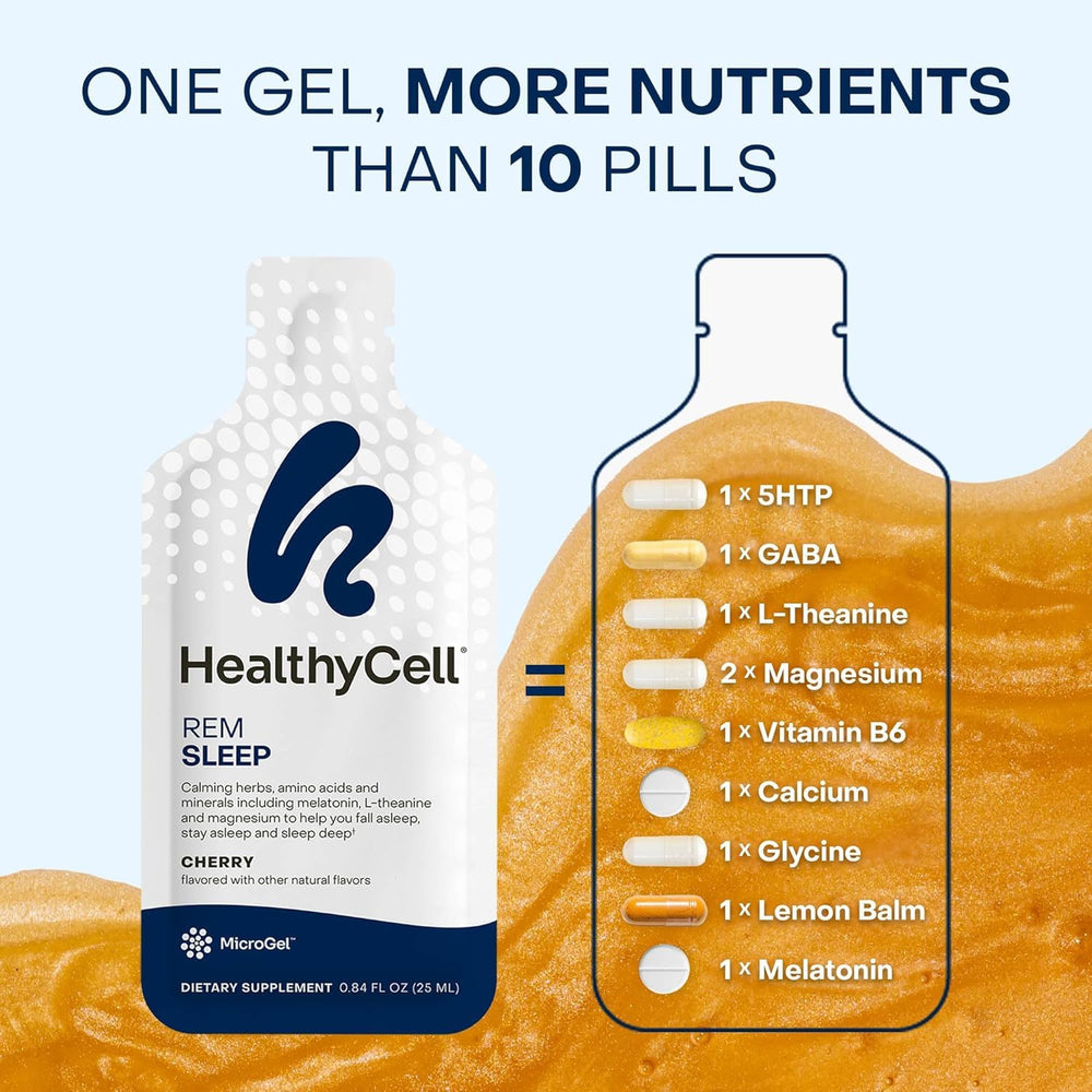 Healthycell REM Sleep shows L-theanine and B6 for deeper sleep potential.