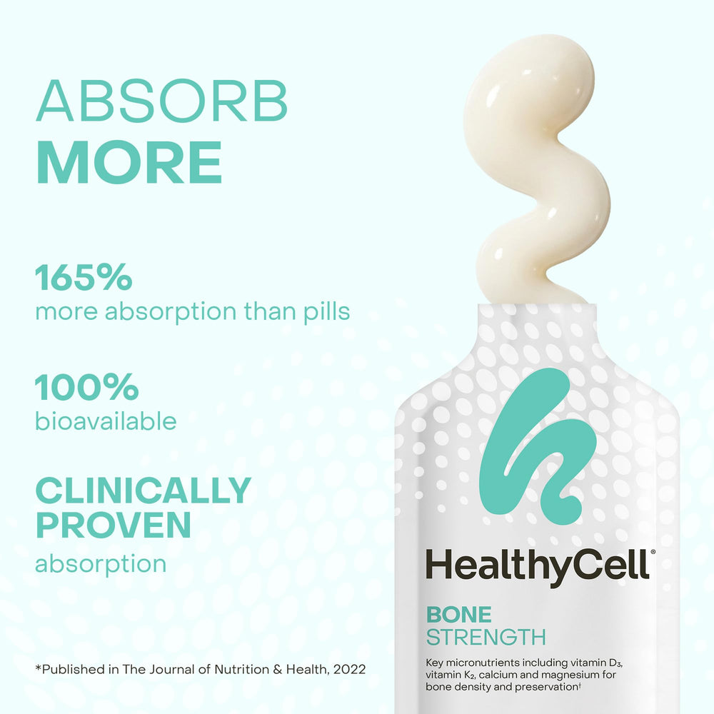 HealthyCell ultra-absorbable MicroGel improves nutrient uptake for stronger bones.