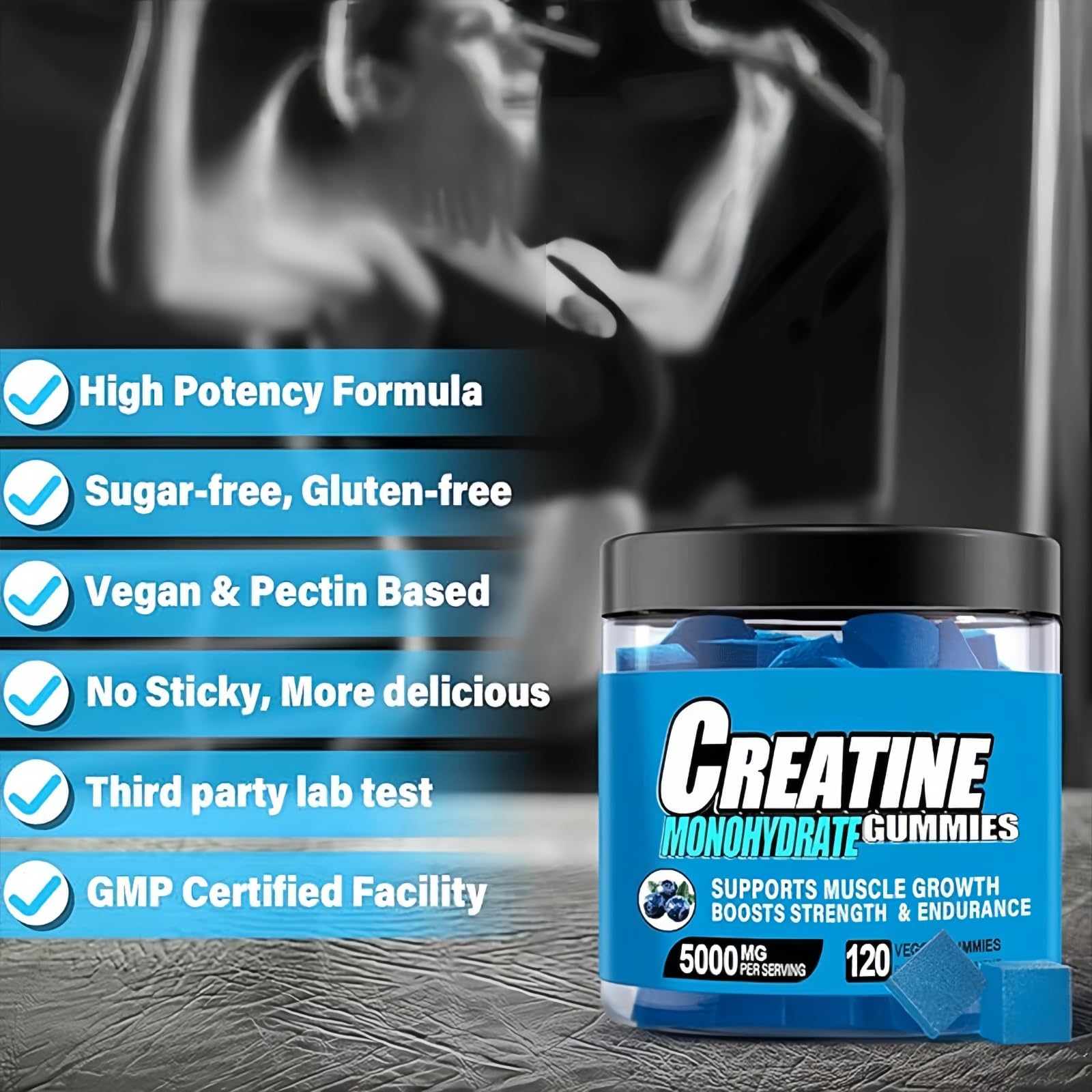 HealthyFinds Creatine Gummies athlete-use scene suggests daily dietary support for active routines