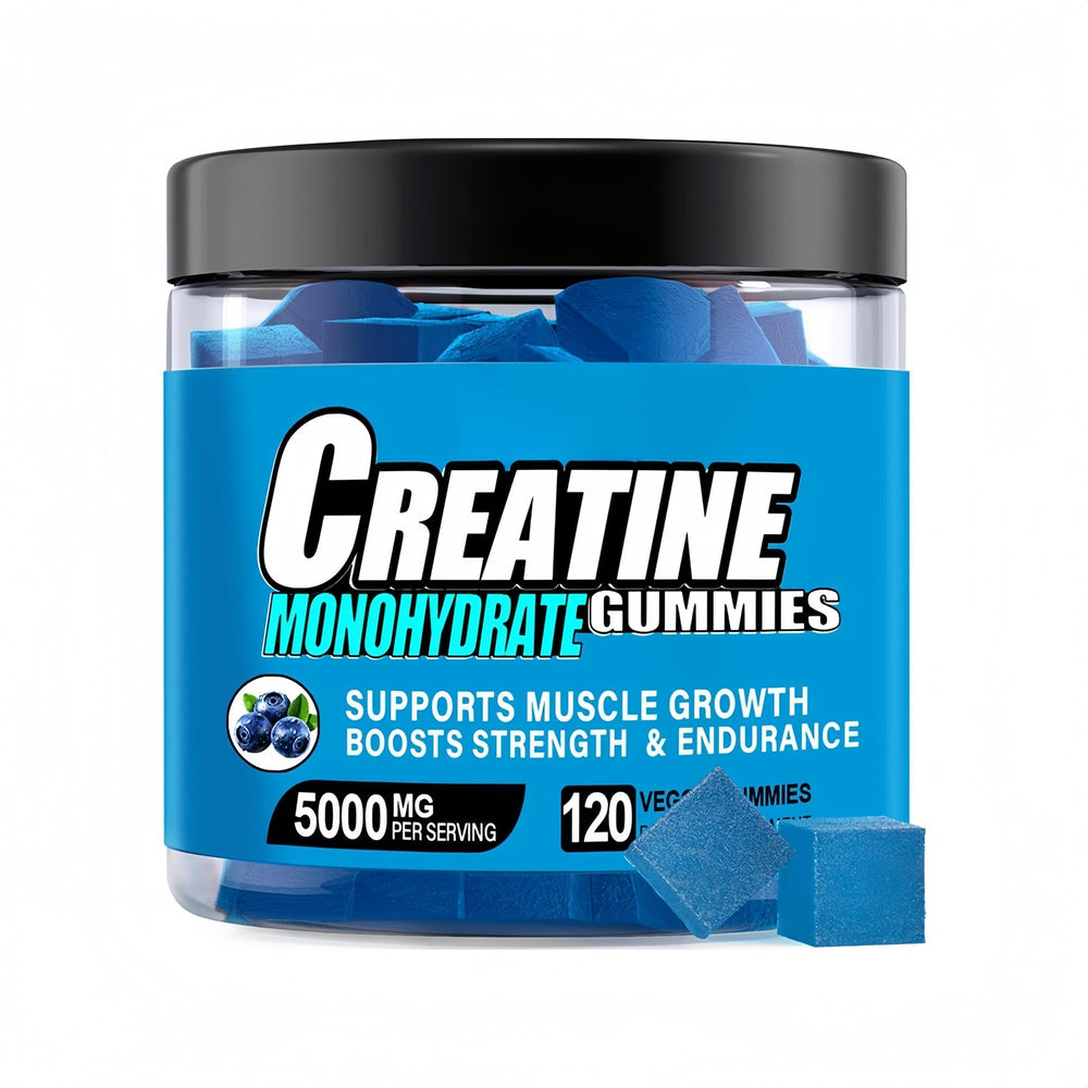 HealthyFinds Creatine Gummies bottle highlights convenient, sugar-free supplementation for workouts