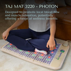 HealthyLine TAJ crystal gemstones mat showcasing amethyst and jade for natural heat therapy.