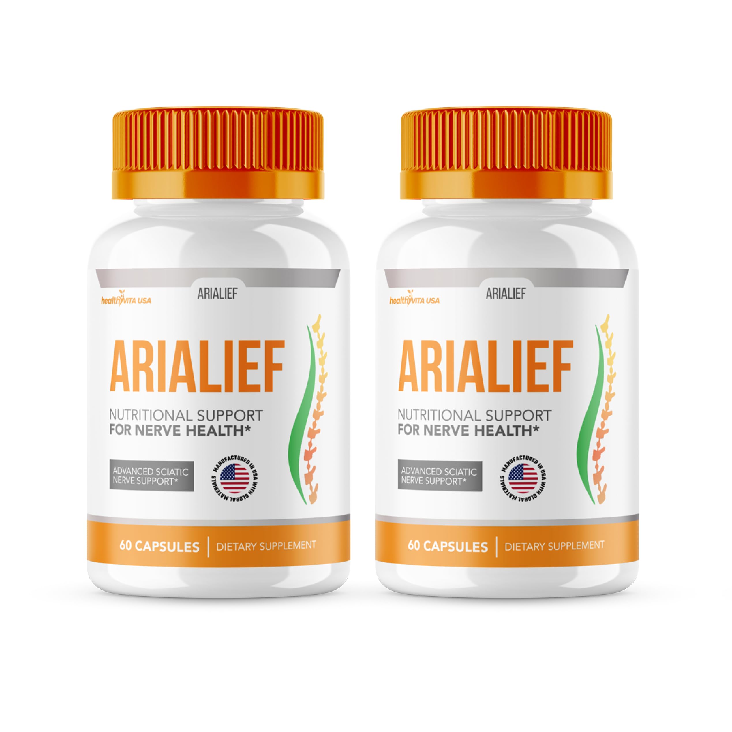 HealthyVita Arialief capsules in a 2-pack bottle for daily energy and overall health support.