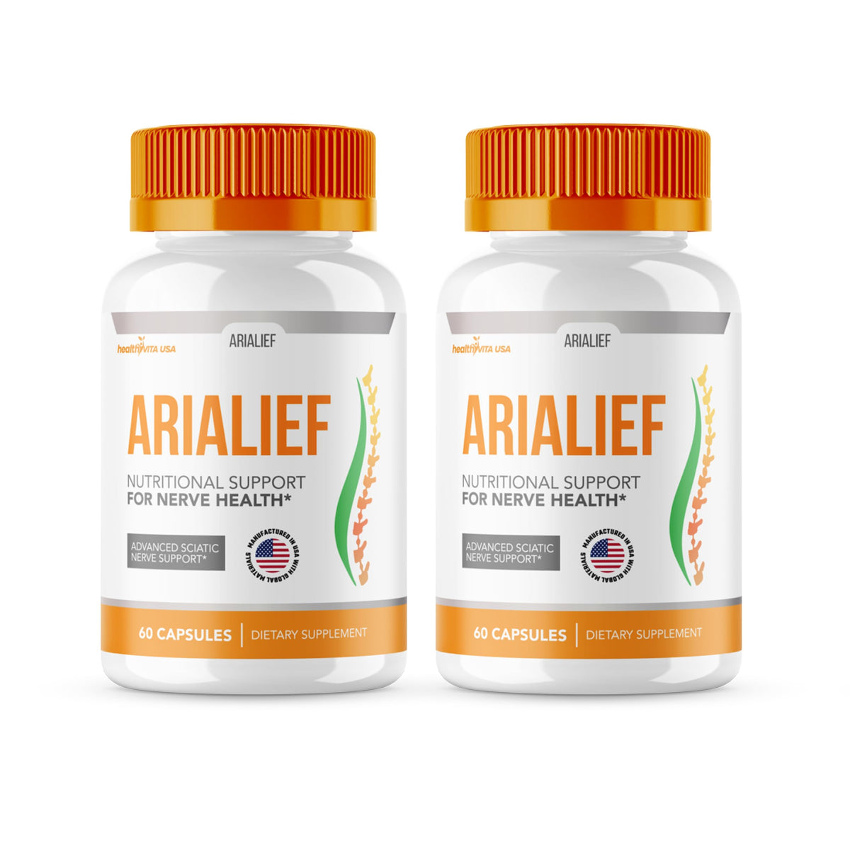 HealthyVita Arialief capsules in a 2-pack bottle for daily energy and overall health support.