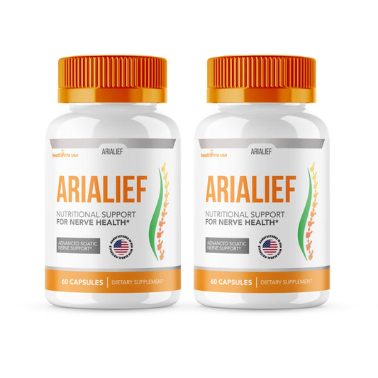 HealthyVita Arialief capsules in a 2-pack bottle for daily energy and overall health support.