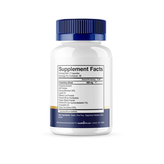 HealthyVita Brain Defender capsules close-up for daily memory support.