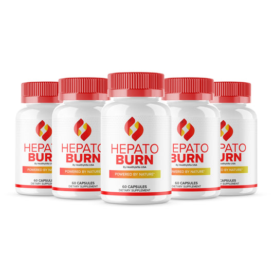 HealthyVita USA Hepato Burn bottle shows all-natural energy support for daily wellness.