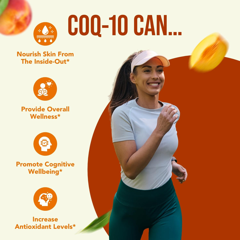 HealthyWayRx CoQ10 bottle emphasizes gluten-free and dairy-free ingredients.