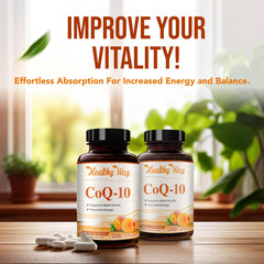 HealthyWayRx CoQ10 ingredients label closeup showcases clean formula.