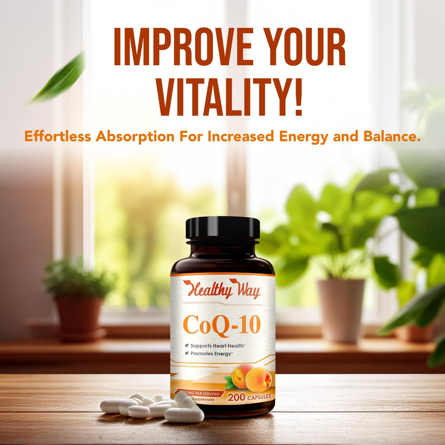 HealthyWayRx CoQ10 Non-GMO formula emphasizing clean ingredients.