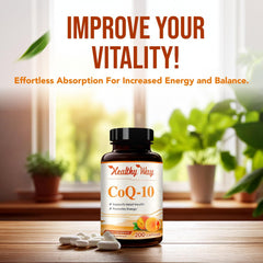 HealthyWayRx CoQ10 Non-GMO formula emphasizing clean ingredients.