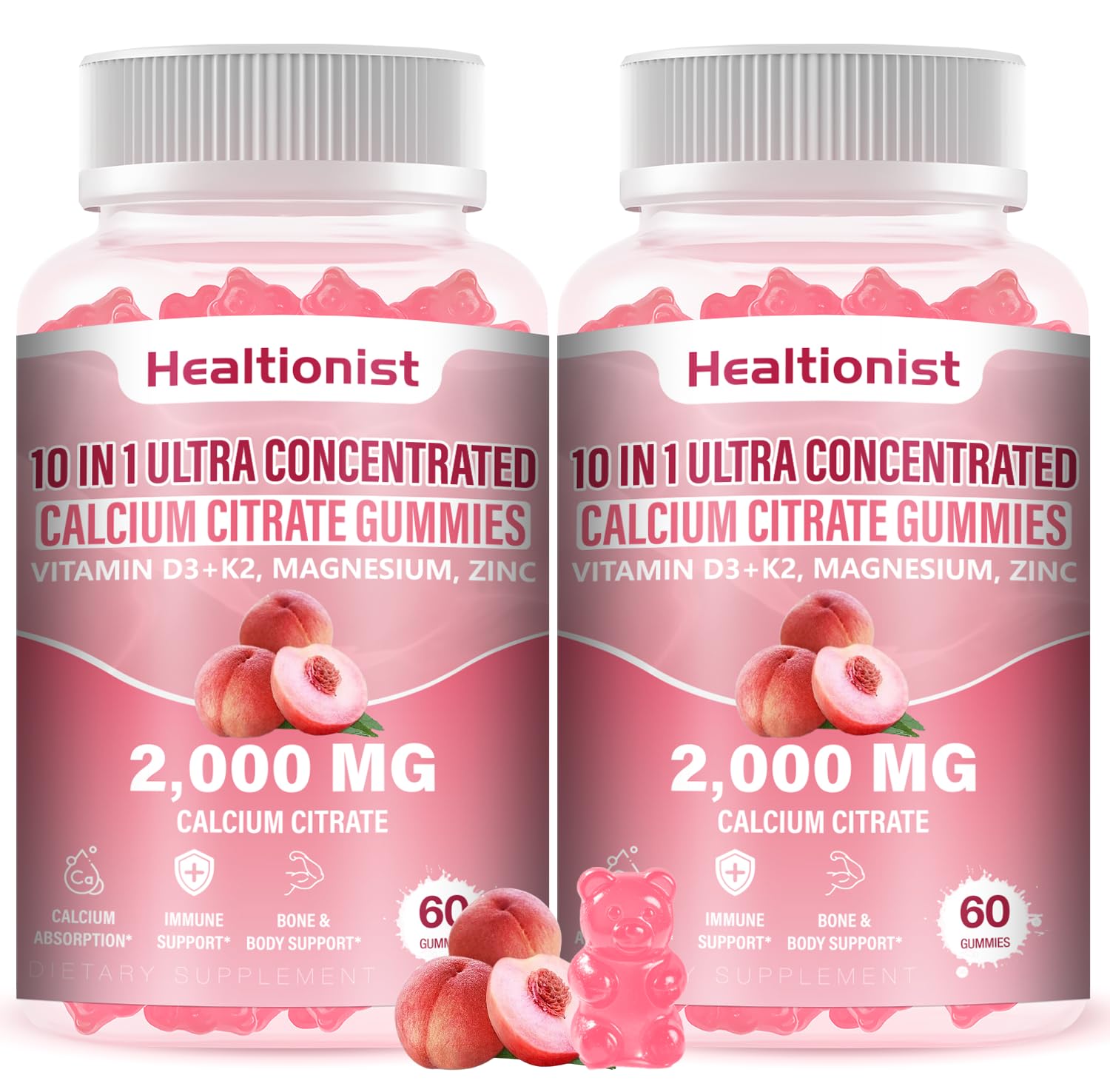 Healtionist 2-pack calcium citrate bottle for easy daily bone support.