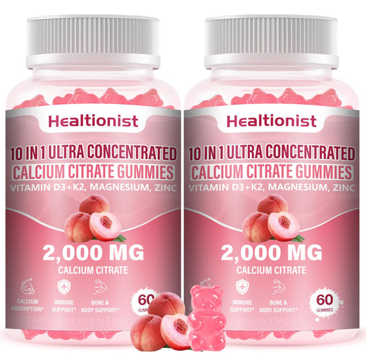 Healtionist 2-pack calcium citrate bottle for easy daily bone support.