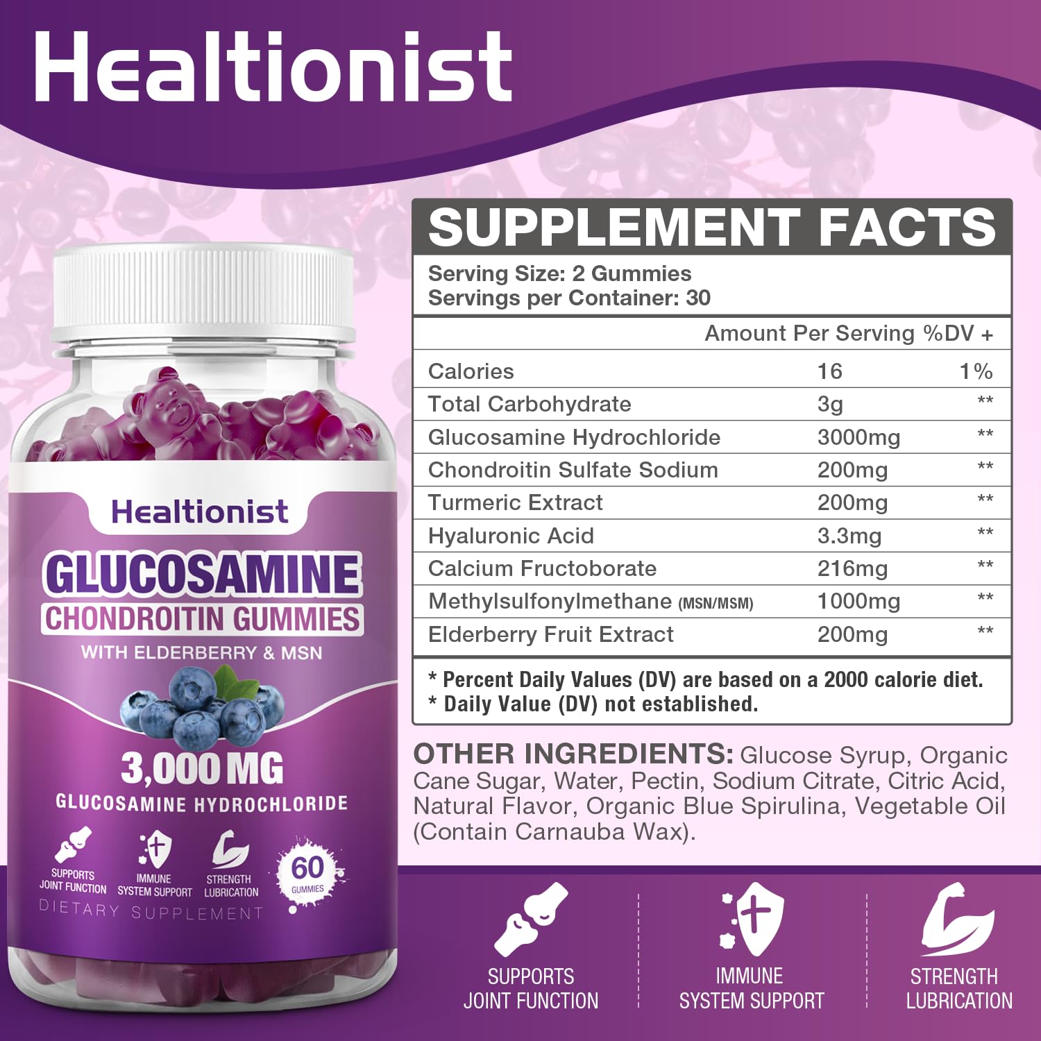 Healtionist 2 Pack gummies close-up reveals gummies designed for joint care.