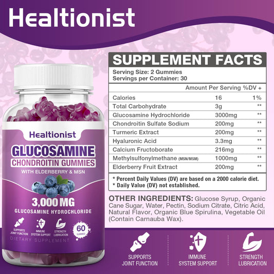 Healtionist 2 Pack gummies close-up reveals gummies designed for joint care.