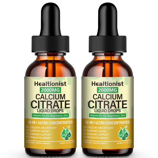 Healtionist 2packs calcium citrate drops bottle shows high absorption formula for daily bone support