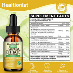 Healtionist calcium citrate drops pour demonstrates convenient dosing and easy pairing with meals