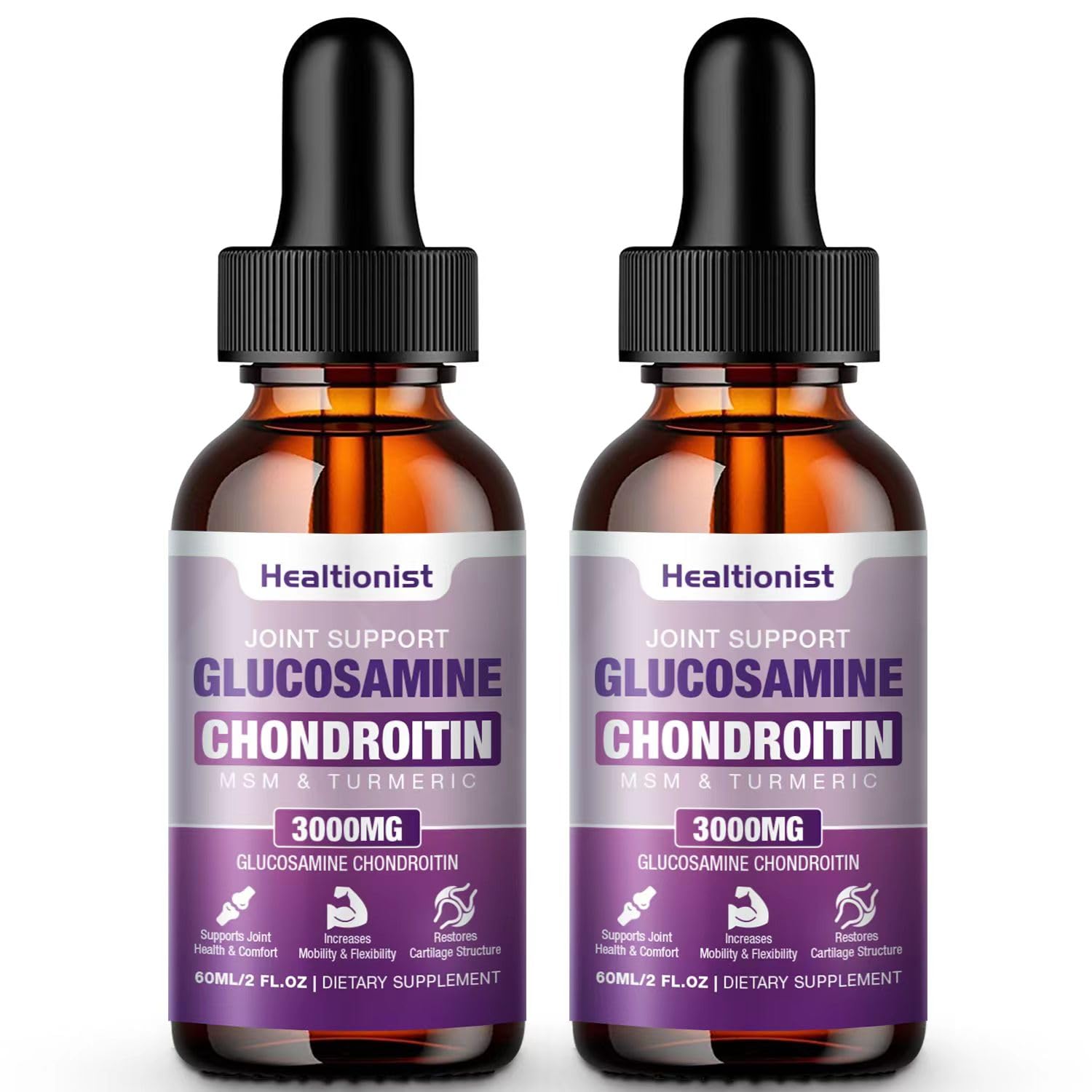 Healtionist glucosamine chondroitin liquid drops bottle—premium joint support for everyday movement.
