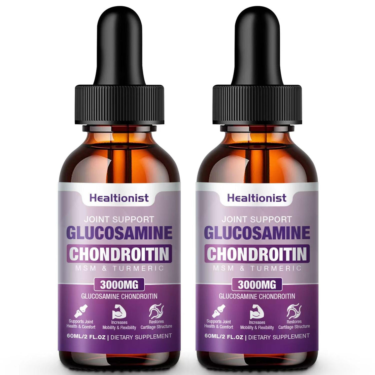 Healtionist glucosamine chondroitin liquid drops bottle—premium joint support for everyday movement.
