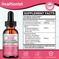 Healtionist glutathione drops being poured for convenient daily dosing.
