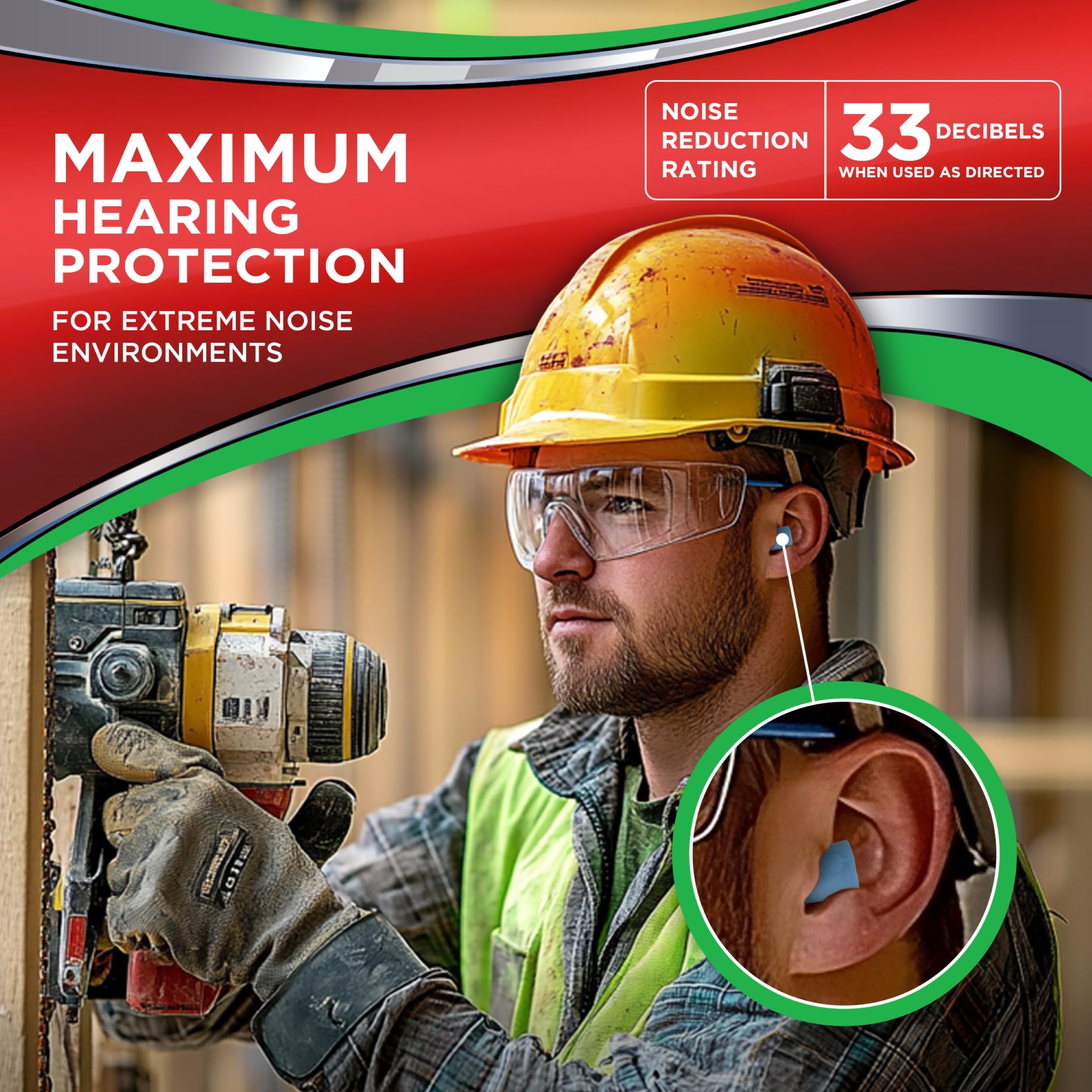 HEAROS Xtreme blue foam ear plugs with 33dB NRR for quiet