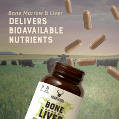 Heart & Soil bottle with label shows bone marrow and liver focus.