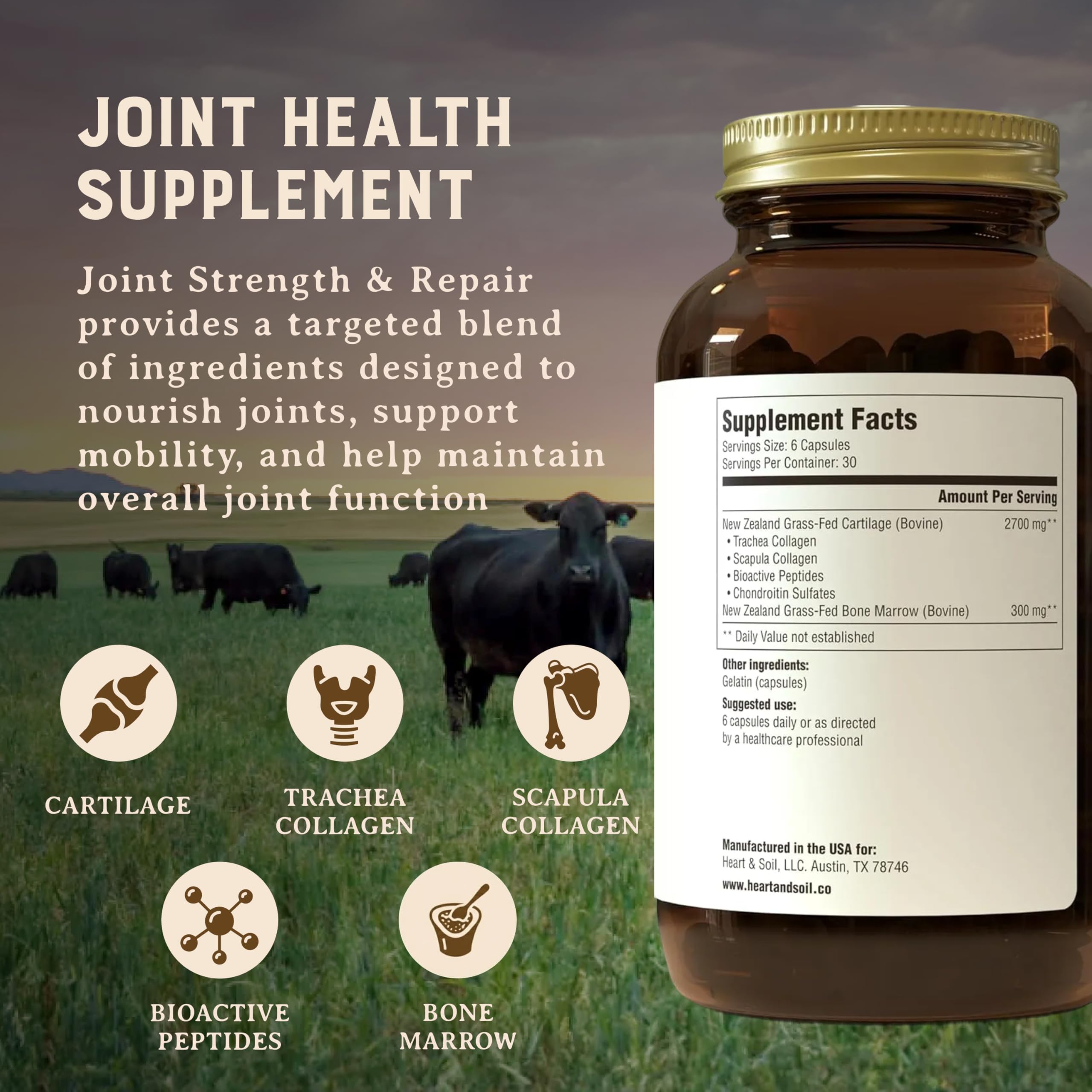 Heart & Soil glass bottle packaging communicates premium quality and freshness.
