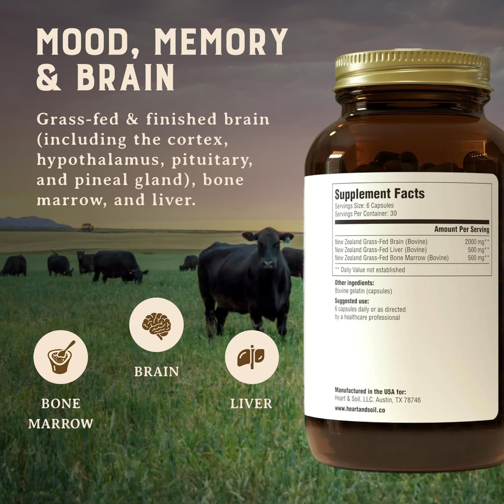 Heart & Soil regenerative cattle farm scene behind the bottle