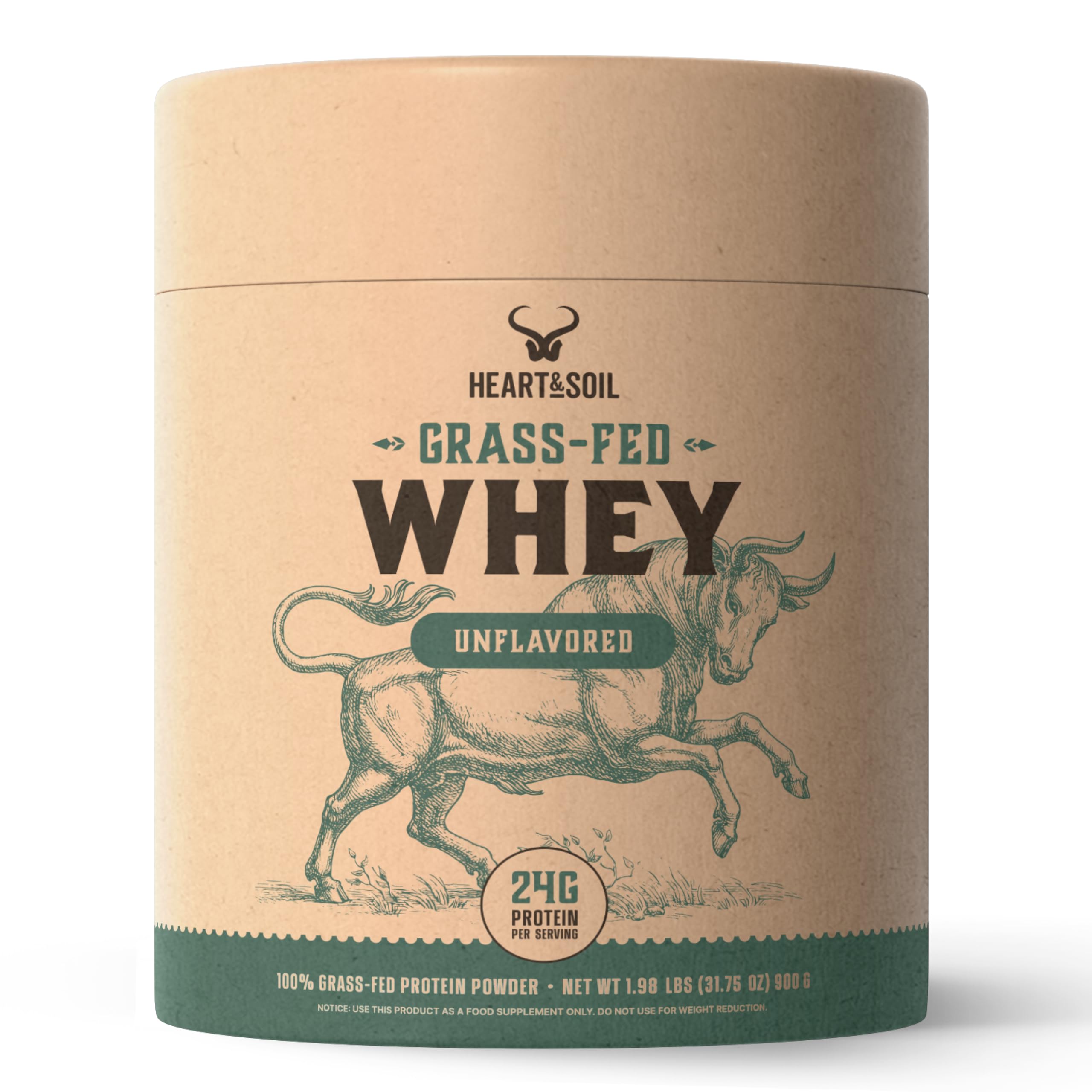 HEART & SOIL grass-fed whey protein concentrate in pasture for clean nutrition.