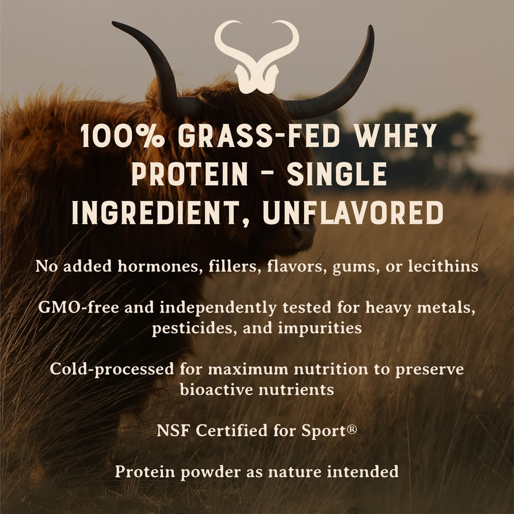 HEART & SOIL unflavored whey powder in jar for versatile shakes.