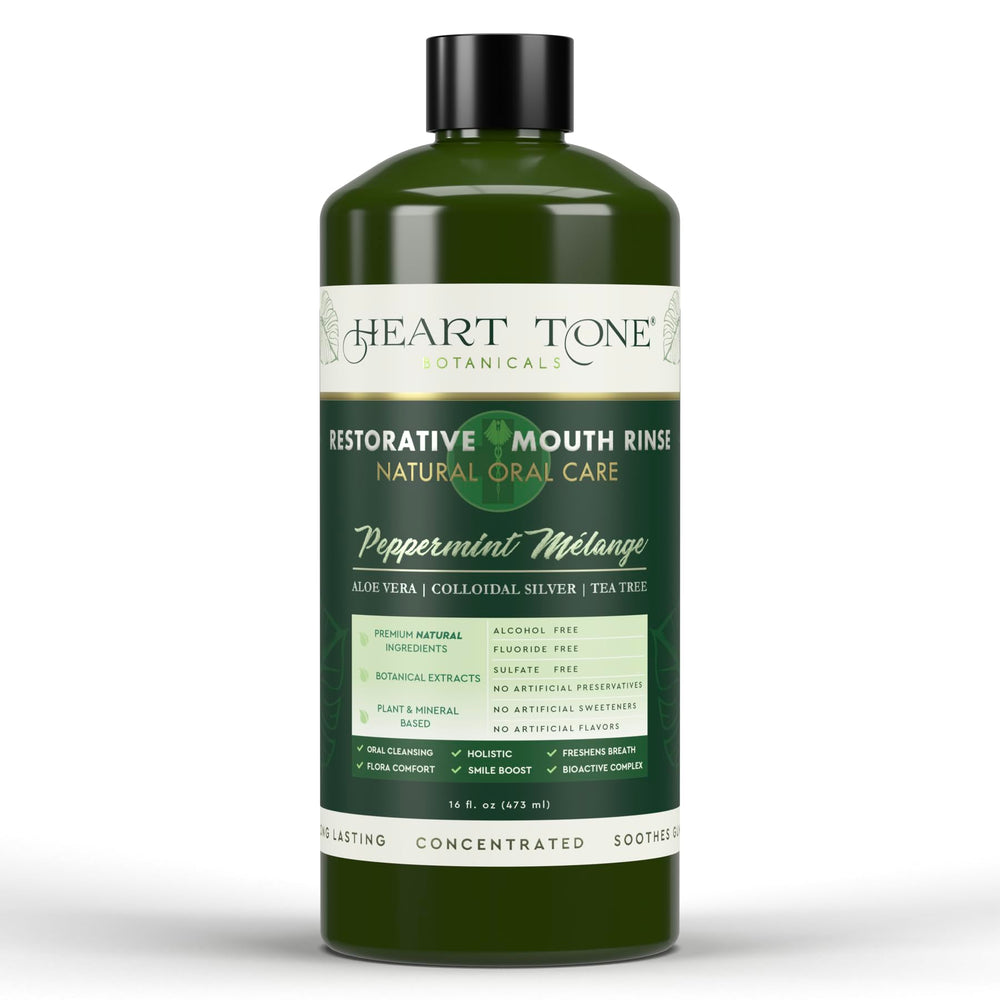 Heart Tone Botanicals Nano Silver Mouthwash bottle for fresh breath and natural care.