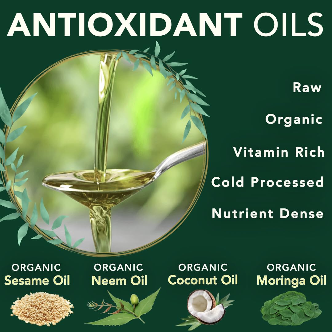 Heart Tone Botanicals neem moringa coconut oil close-up demonstrates gentle, vegan mouth cleansing routine.