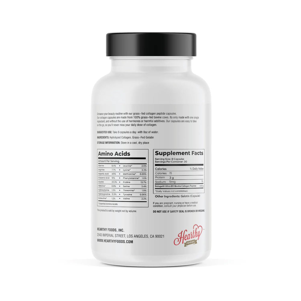 Hearthy Foods grass-fed capsules close-up highlighting halal and kosher approved
