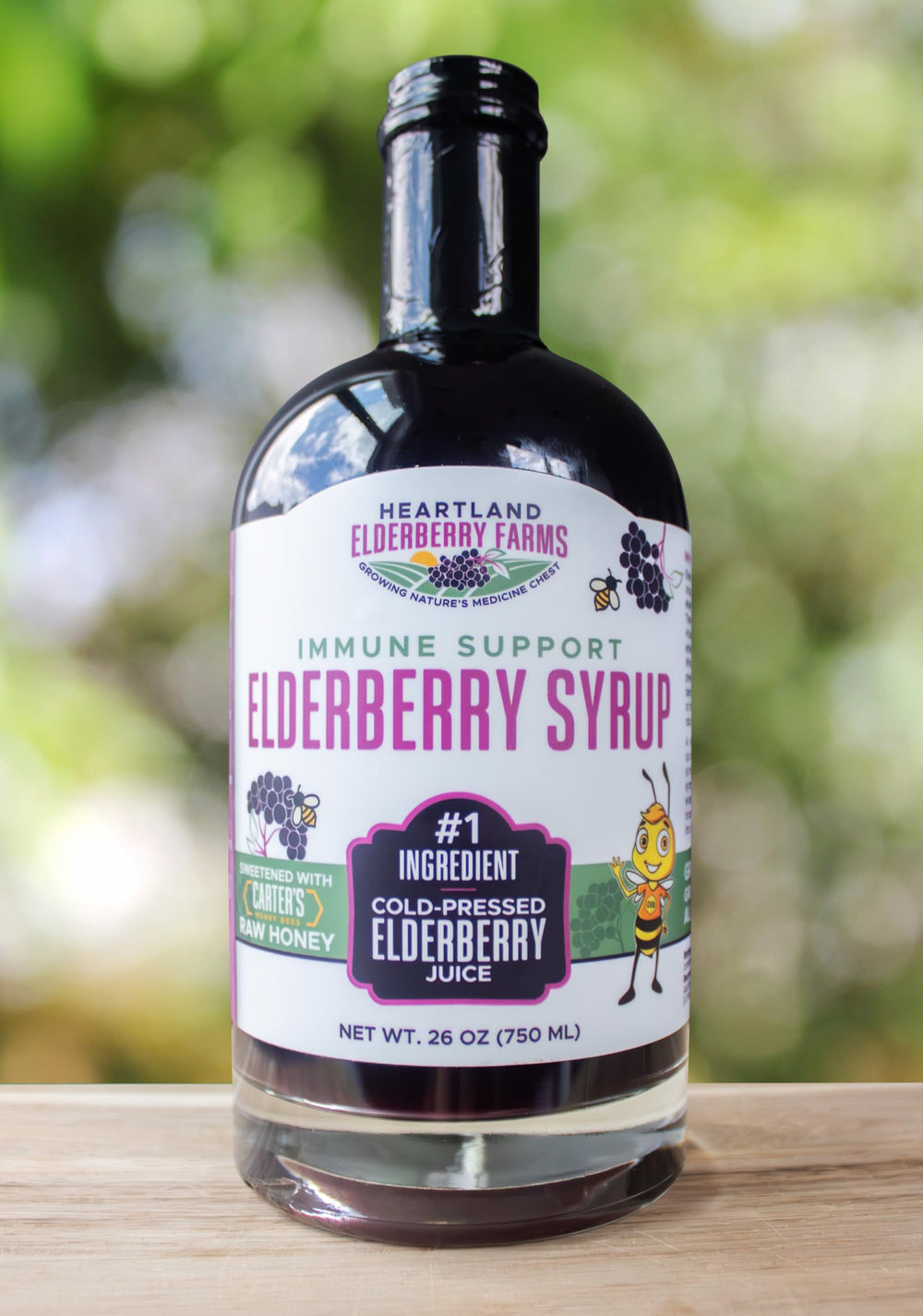 Heartland Organic Elderberry Syrup on pantry shelf ready for use.