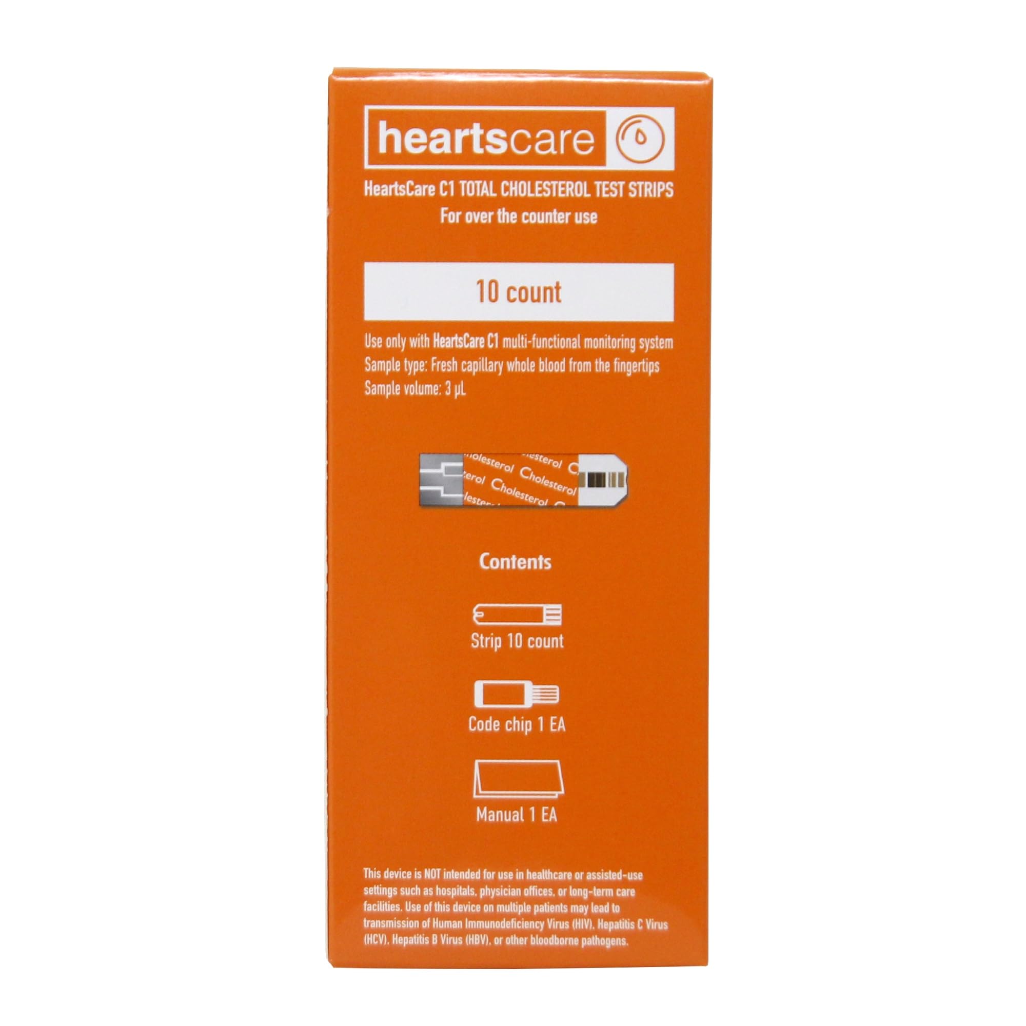 Hearts Bio HeartsCare total cholesterol strips in a 10-count package for convenient at-home use.