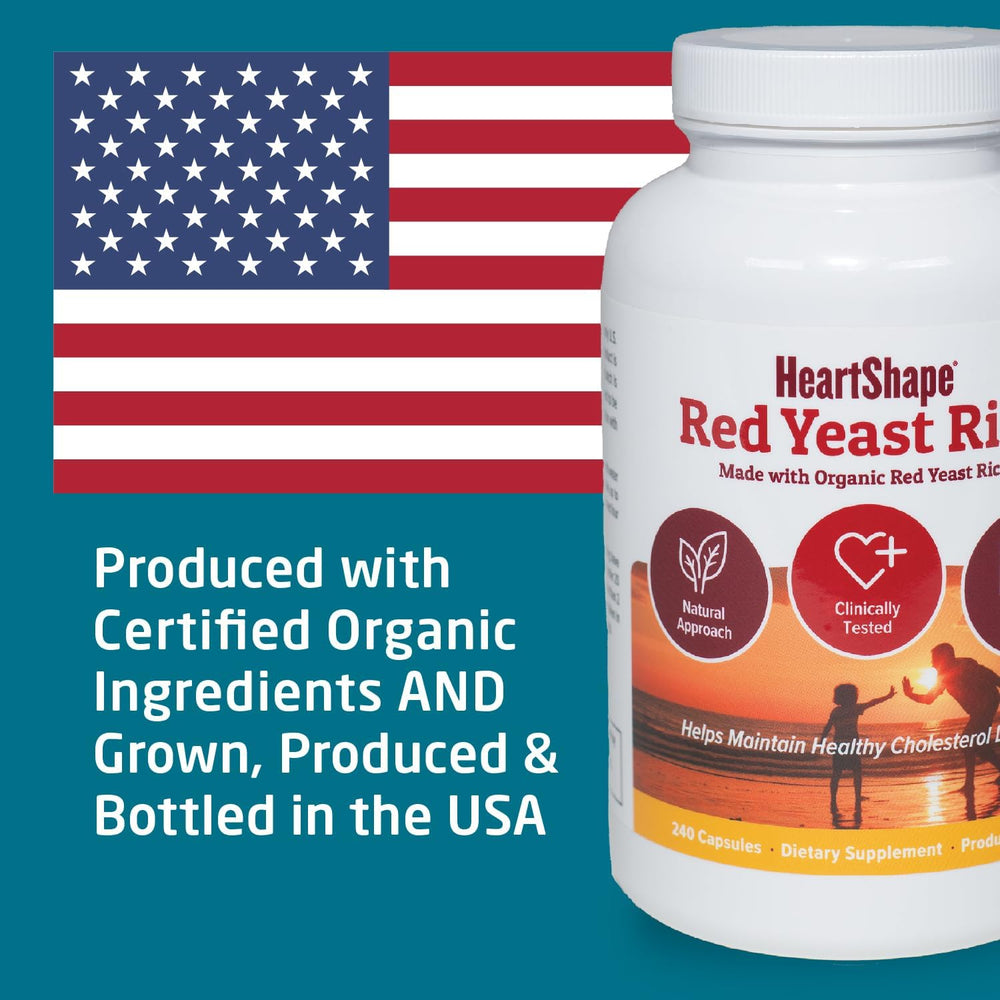 HeartShape Red Yeast Rice bottle seal and safety marks visible.