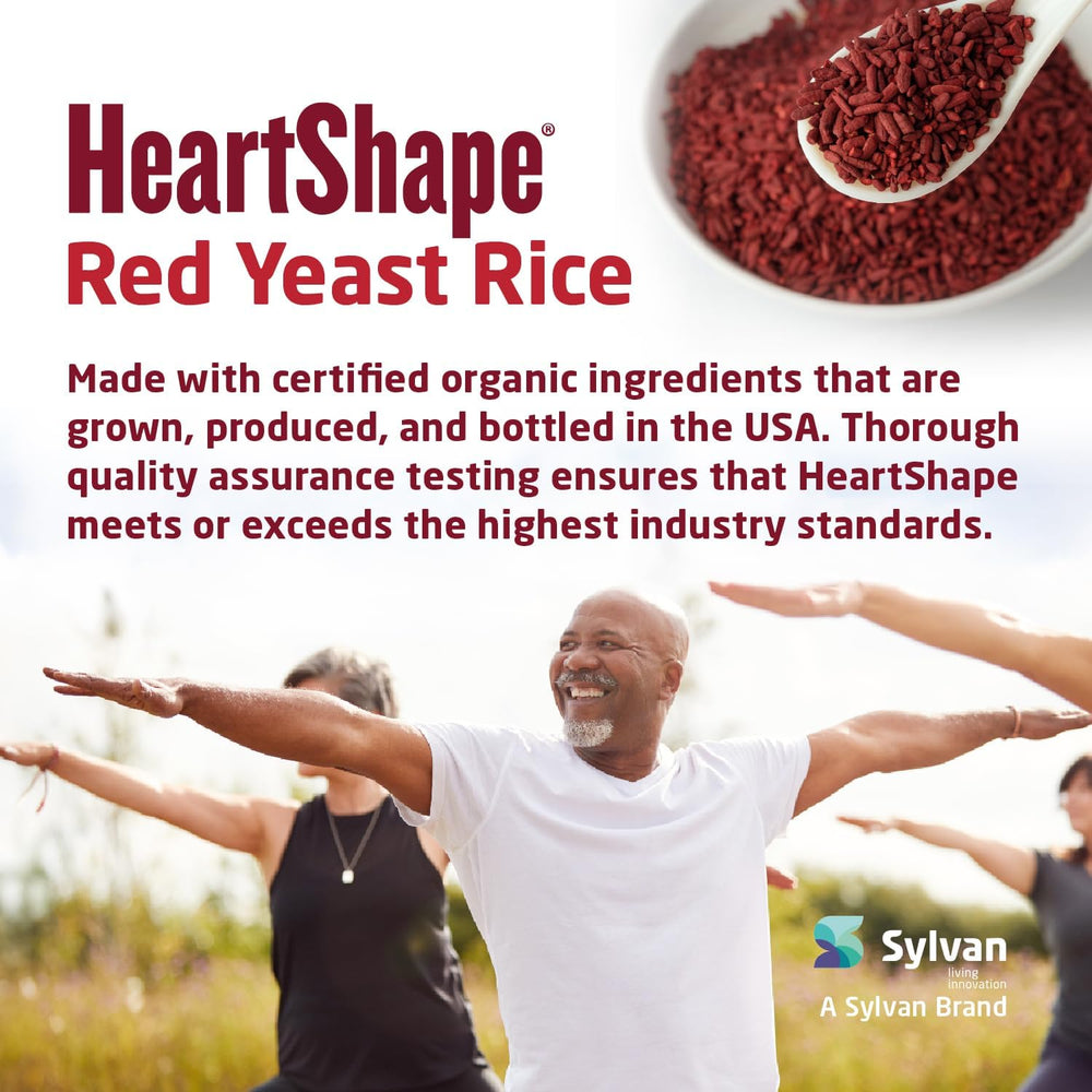 HeartShape Red Yeast Rice bottle front with clinical results note.