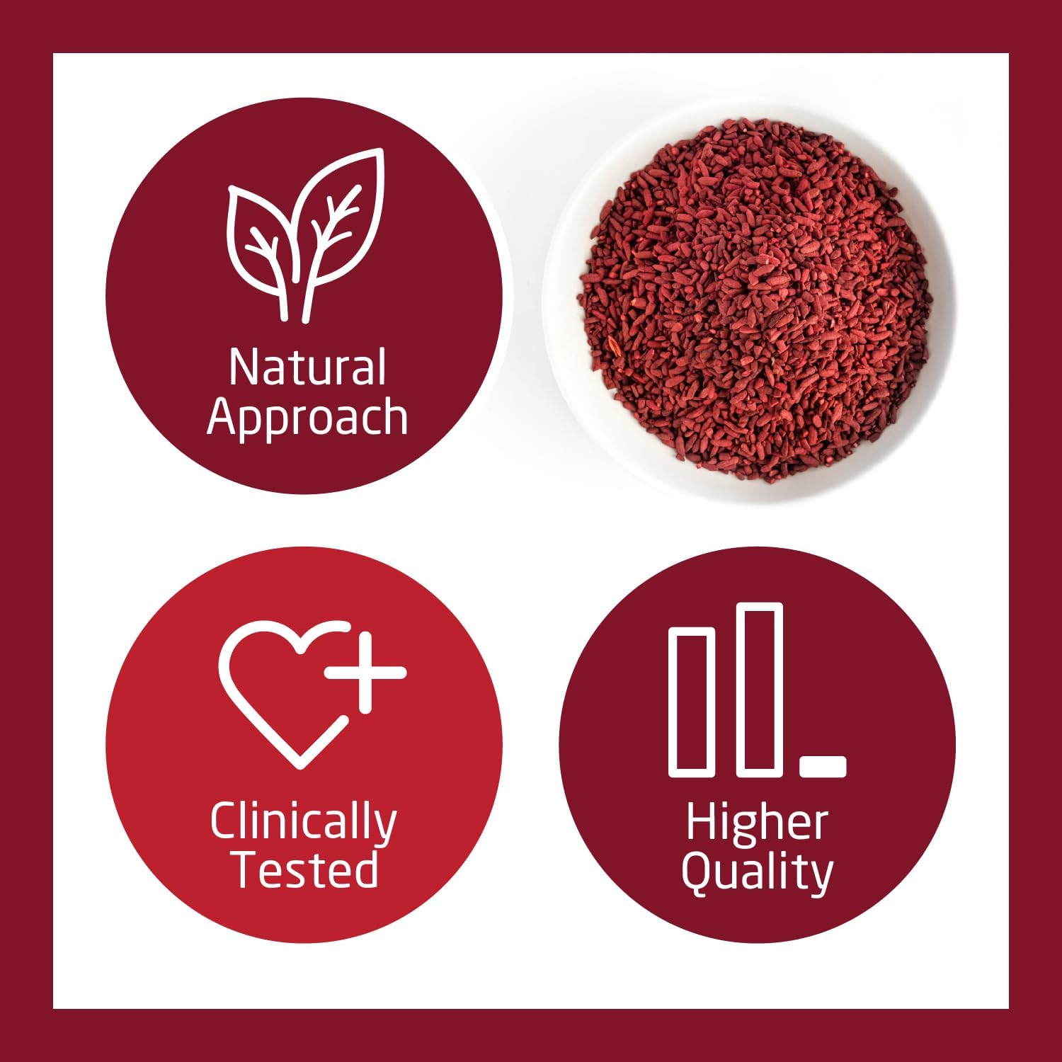 HeartShape Red Yeast Rice bottle bathed in warm lighting for premium feel.