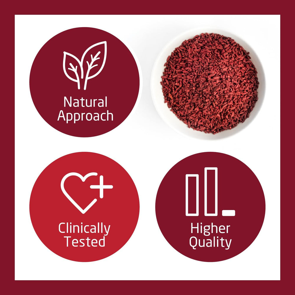 HeartShape Red Yeast Rice bottle bathed in warm lighting for premium feel.