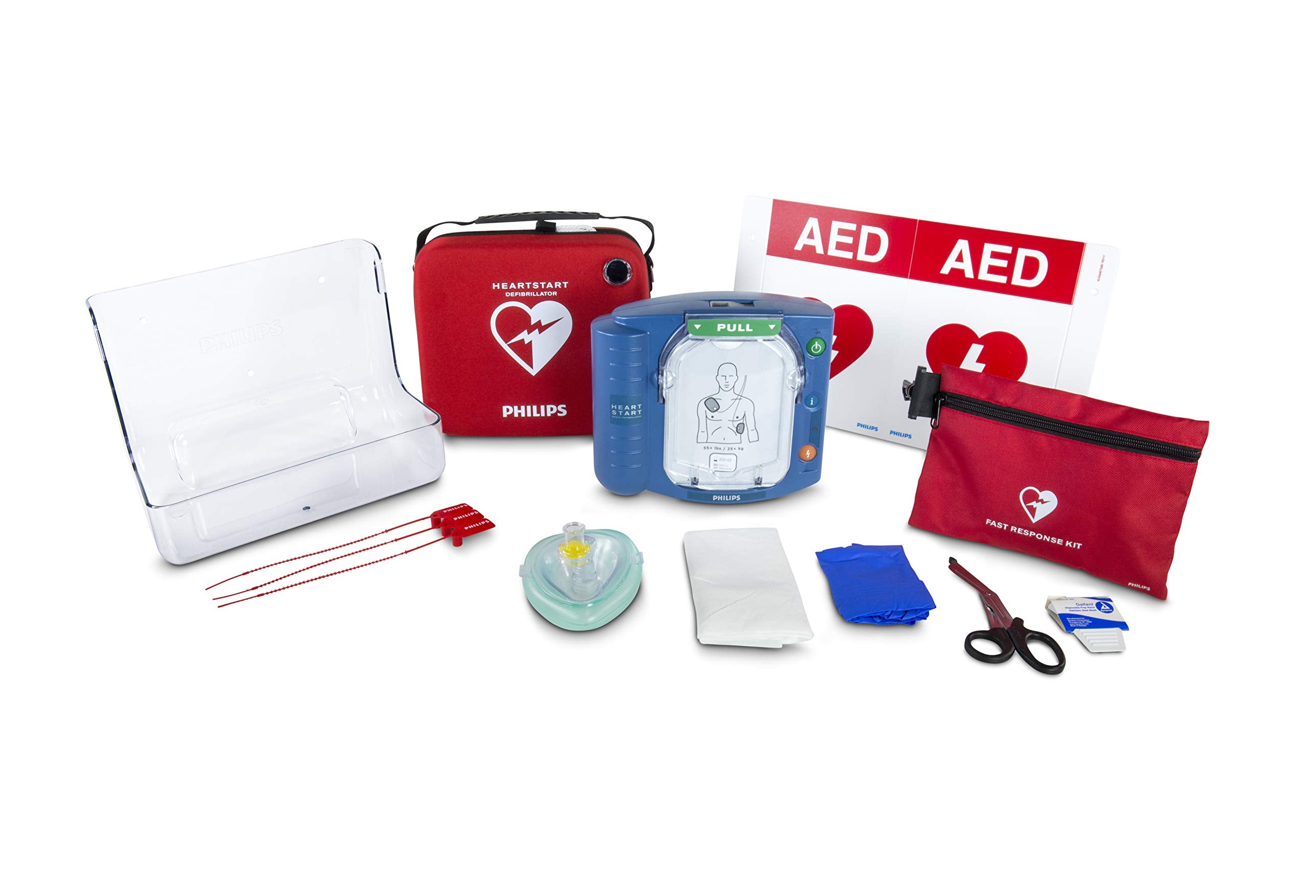 HeartStart OnSite AED in a portable carry case ready for quick access