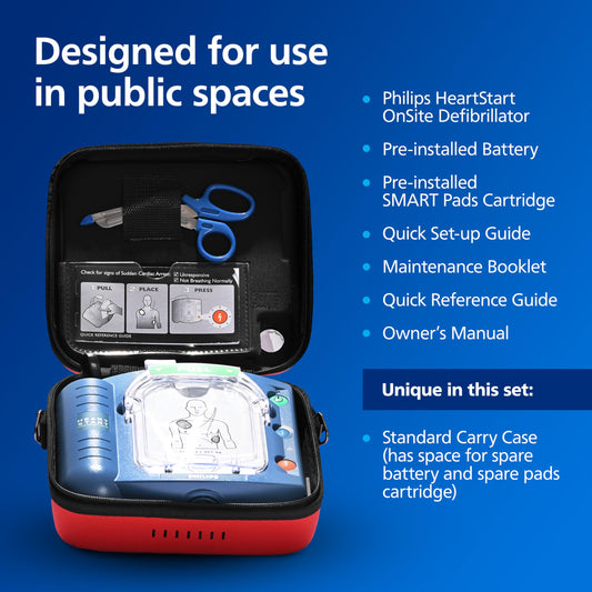 HeartStart OnSite carry case holding the AED and accessories.