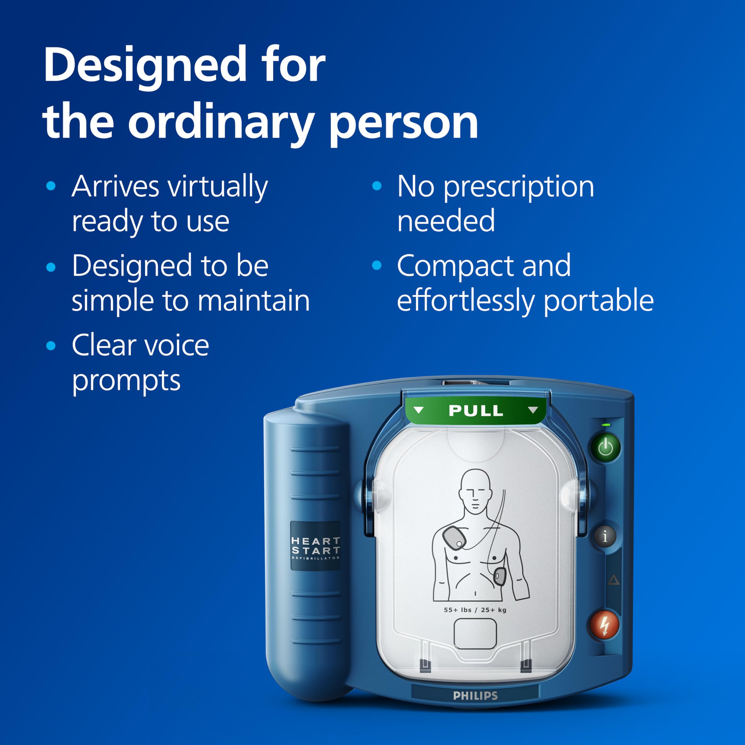 HeartStart OnSite CPR guidance with voice prompts assists responders.