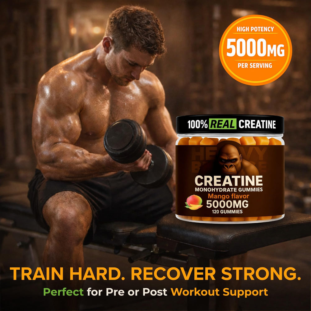 Chewy texture of Heavy Balance Creatine Monohydrate Gummies up close.