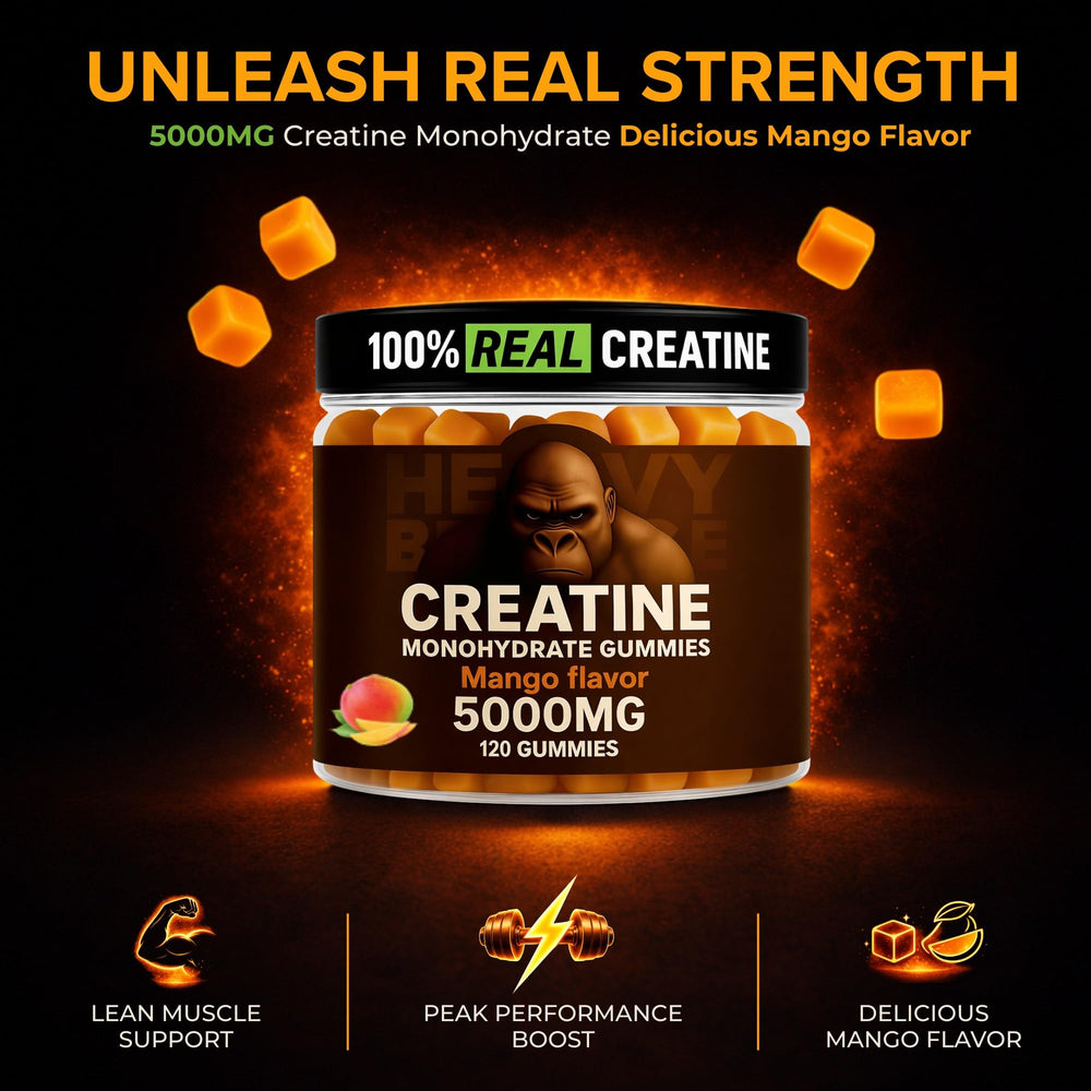 Close-up of Heavy Balance gummies being poured for on-the-go energy.