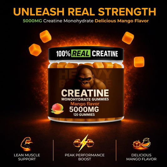 Close-up of Heavy Balance gummies being poured for on-the-go energy.