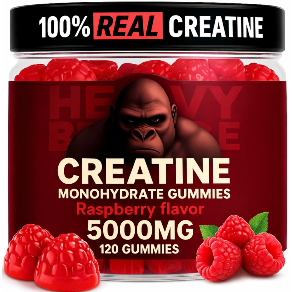 Heavy Balance creatine gummies bottle front for convenient pre-workout energy boost